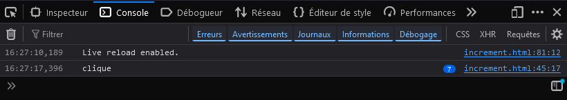"clique" affaiche 7 fois dans la console