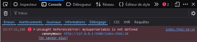 Uncaught ReferenceError: mySuperVariable is not defined